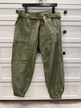 R13 Olive Green Cargo Joggers with Leopard Print Tie Belt